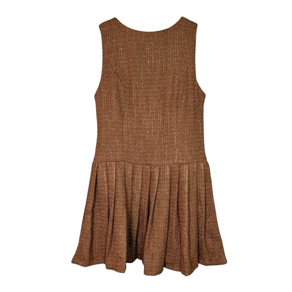 Commense Dresses & Skirts - Commense Chocolate Brown Tweed Pleated Mini Dress Sleeveless Zip Back Size S NWT